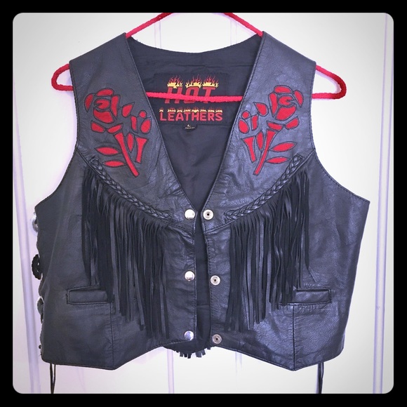 HOT LEATHERS Jackets & Blazers - Vintage Leather Moto Vest w/ Fringe